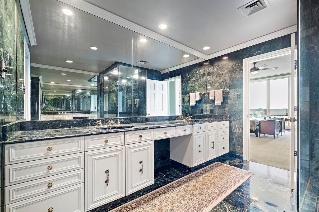 Bathroom, Dual Sink Vanities, Glass Shower, Interior, Recessed Lighting