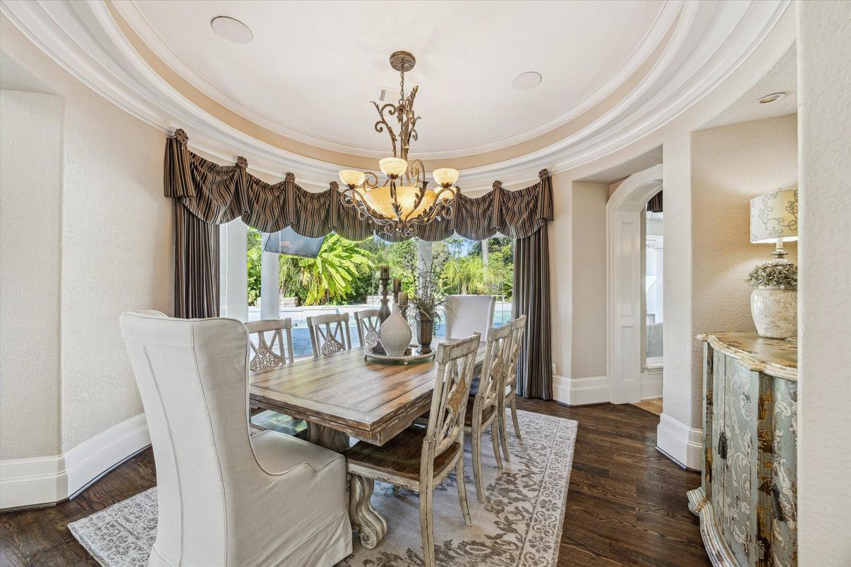 Chandelier, Dining room, Interior, Wood Texture Flooring