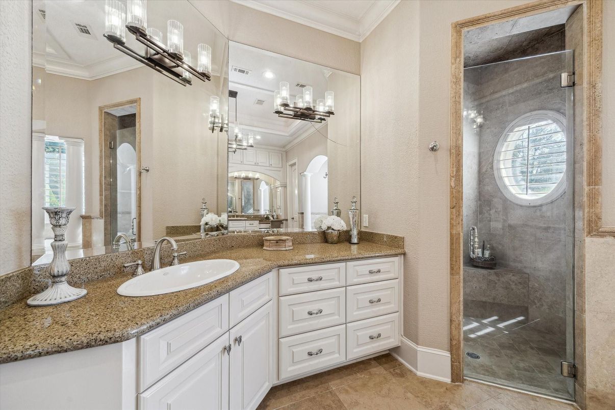 Bathroom, Dual Sink Vanities, Glass Shower, Interior, Recessed Lighting