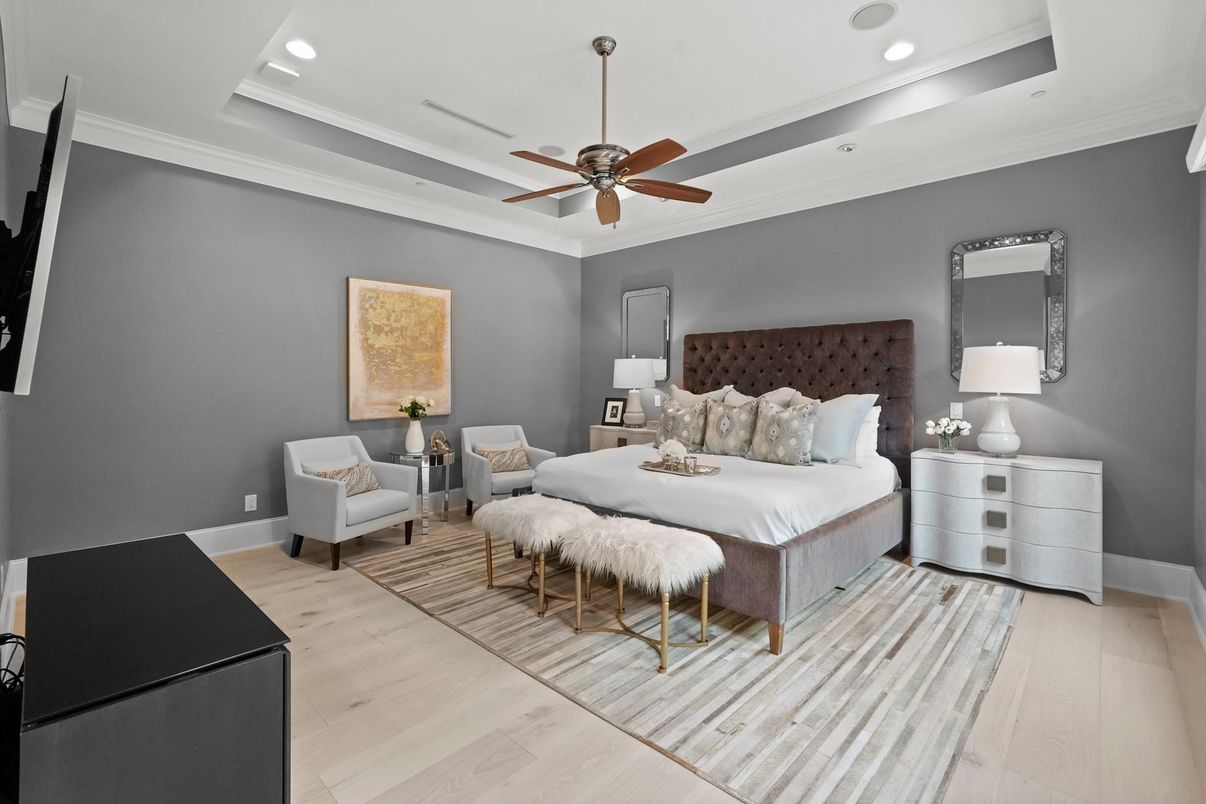 Bedroom, Interior, Recessed Lighting, Wood Texture Flooring