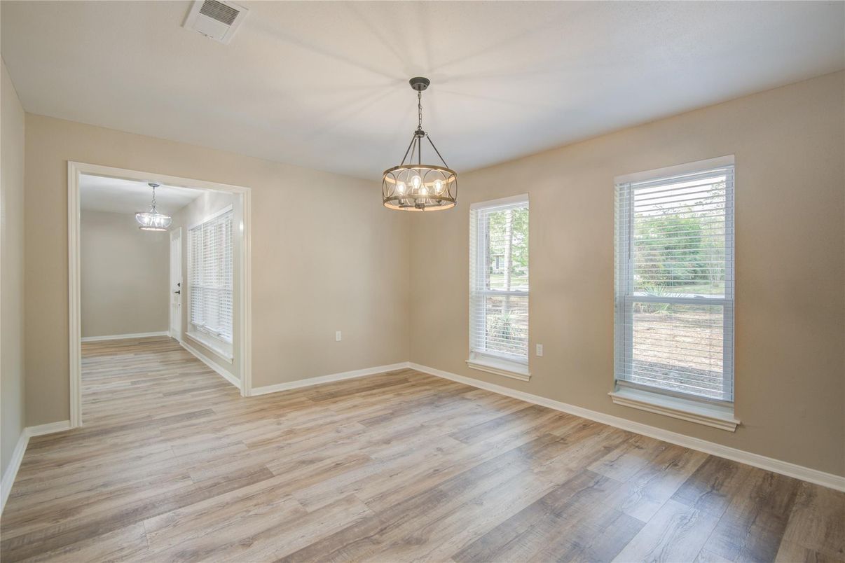 Chandelier, Empty room, Interior, Pendant Lights, Wood Texture Flooring