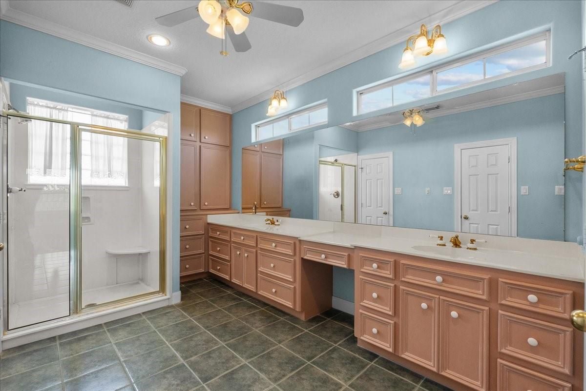 Bathroom, Dual Sink Vanities, Glass Shower, Interior, Recessed Lighting