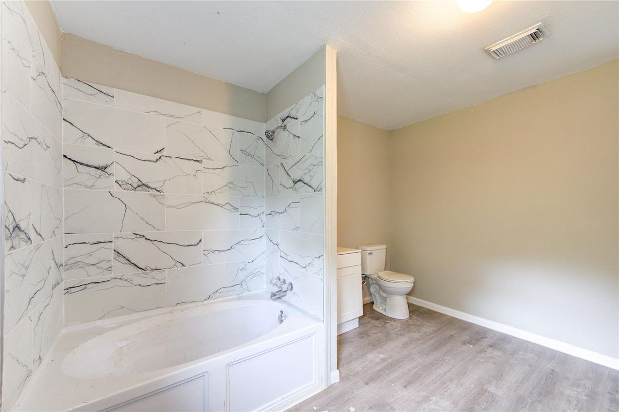 Bathroom, Interior, Marble Walls, Wood Texture Flooring