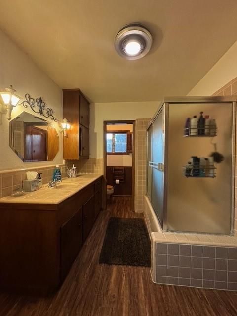 Bathroom, Glass Shower, Interior, Wood Texture Flooring