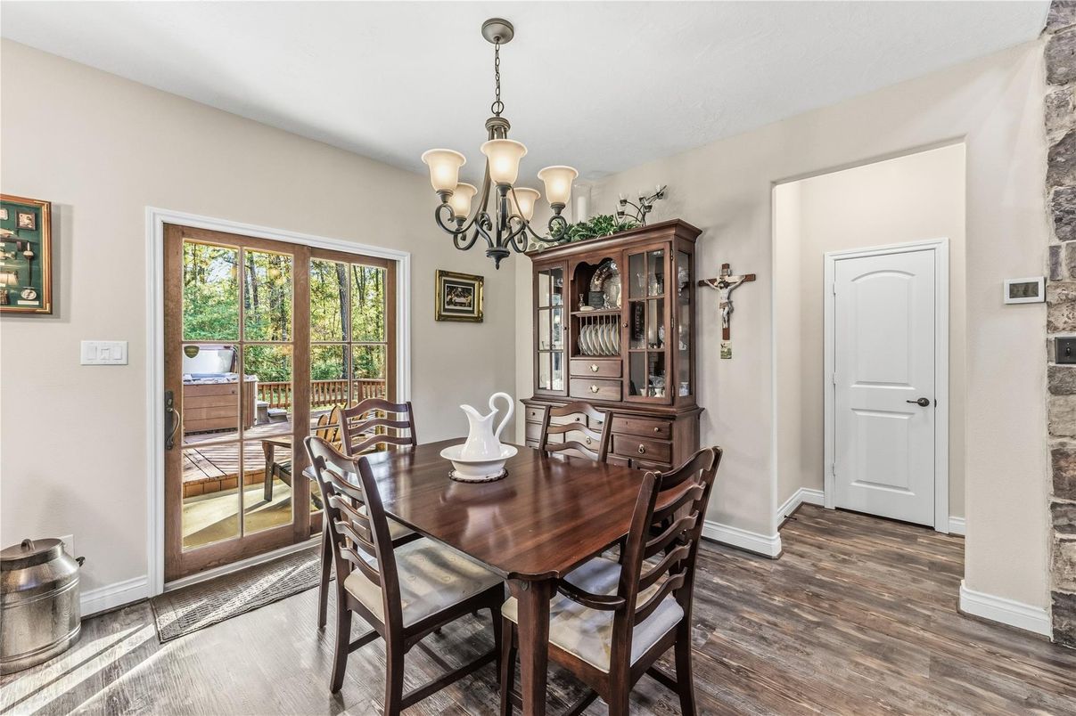 Chandelier, Dining room, Interior, Wood Texture Flooring