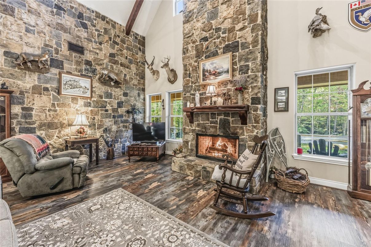 Fireplace, Interior, Stone Walls, Wood Texture Flooring