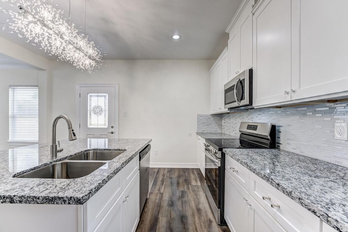 Chandelier, Interior, Kitchen, Recessed Lighting, Wood Texture Flooring
