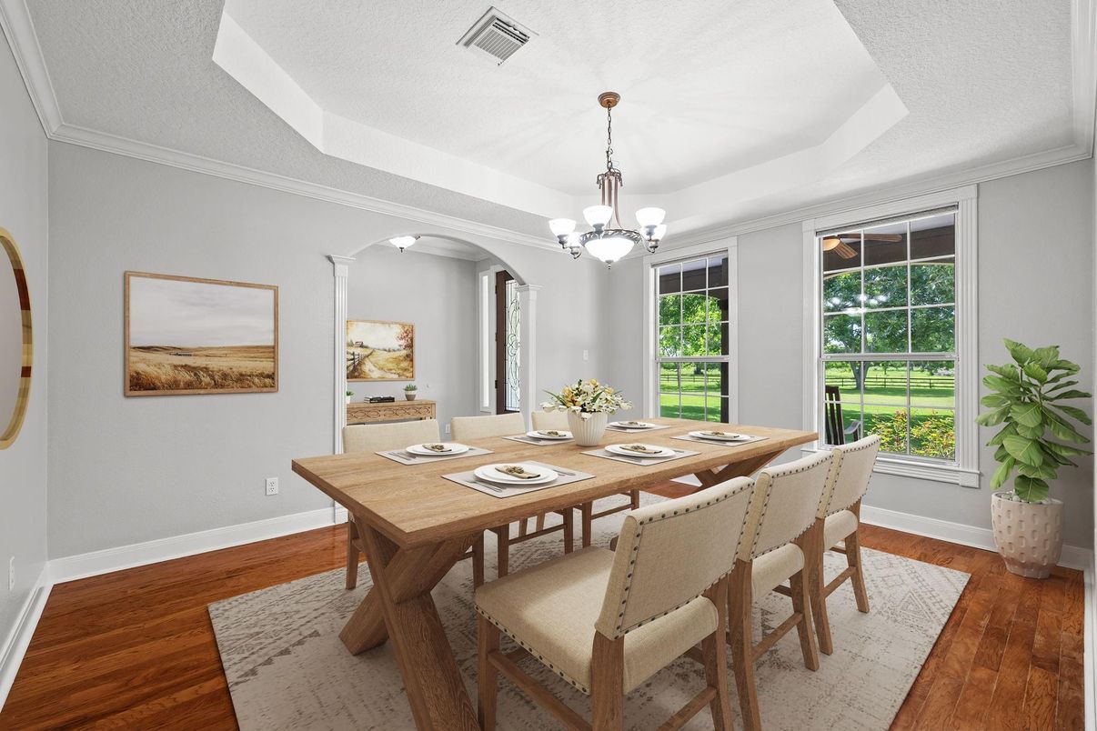 Chandelier, Dining room, Interior, Wood Texture Flooring