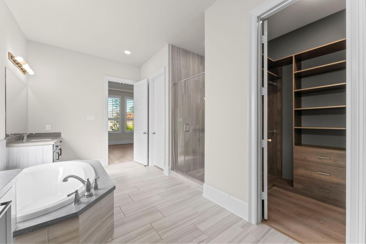 Bathroom, Interior, Recessed Lighting, Wood Texture Flooring