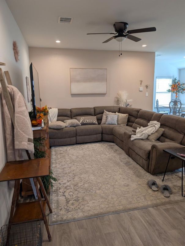 Interior, Living room, Recessed Lighting, Wood Texture Flooring