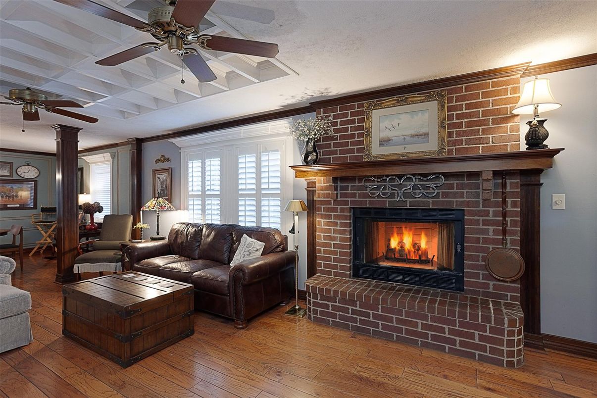 Fireplace, Interior, Living room, Stone Walls, Wood Texture Flooring