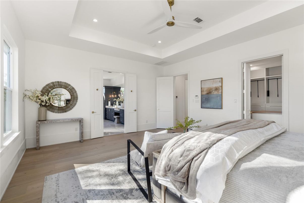 Bedroom, Interior, Recessed Lighting, Wood Texture Flooring