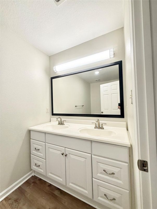 Bathroom, Dual Sink Vanities, Interior, Wood Texture Flooring