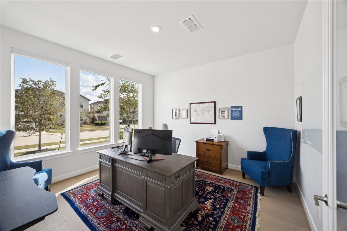 Home Office, Interior, Recessed Lighting, Wood Texture Flooring