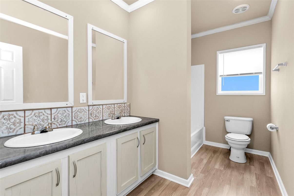 Bathroom, Dual Sink Vanities, Interior, Wood Texture Flooring