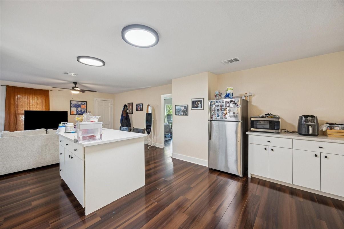 Interior, Kitchen, Recessed Lighting, Wood Texture Flooring