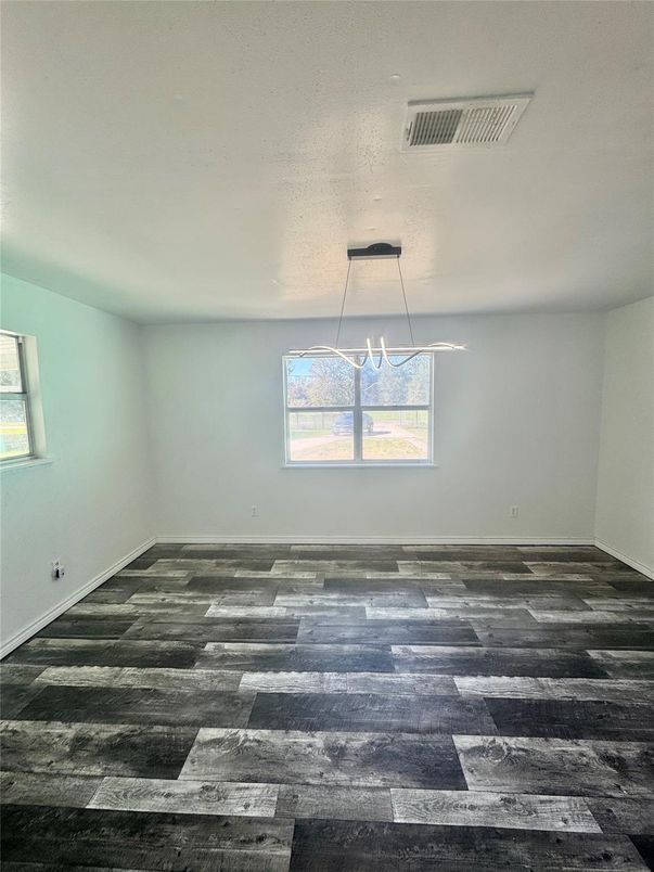 Empty room, Interior, Pendant Lights, Wood Texture Flooring