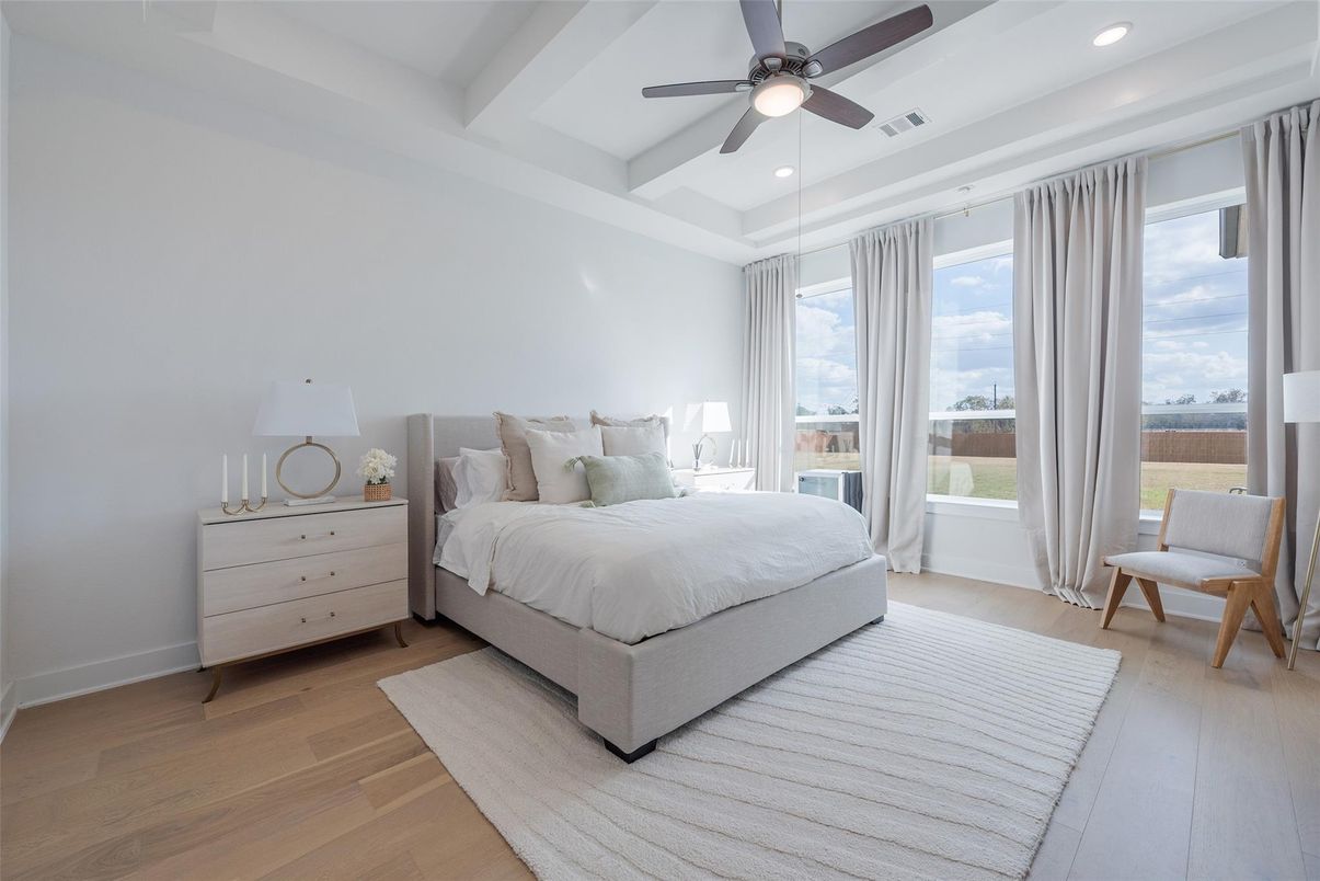 Bedroom, Interior, Recessed Lighting, Wood Texture Flooring