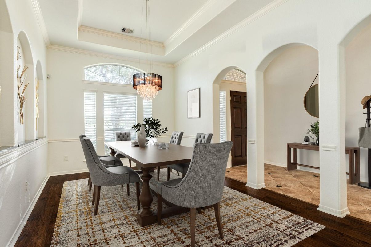 Chandelier, Dining room, Interior, Wood Texture Flooring