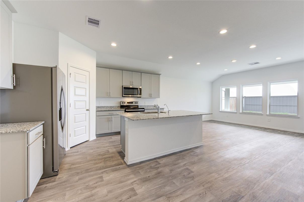 Interior, Kitchen, Recessed Lighting, Wood Texture Flooring