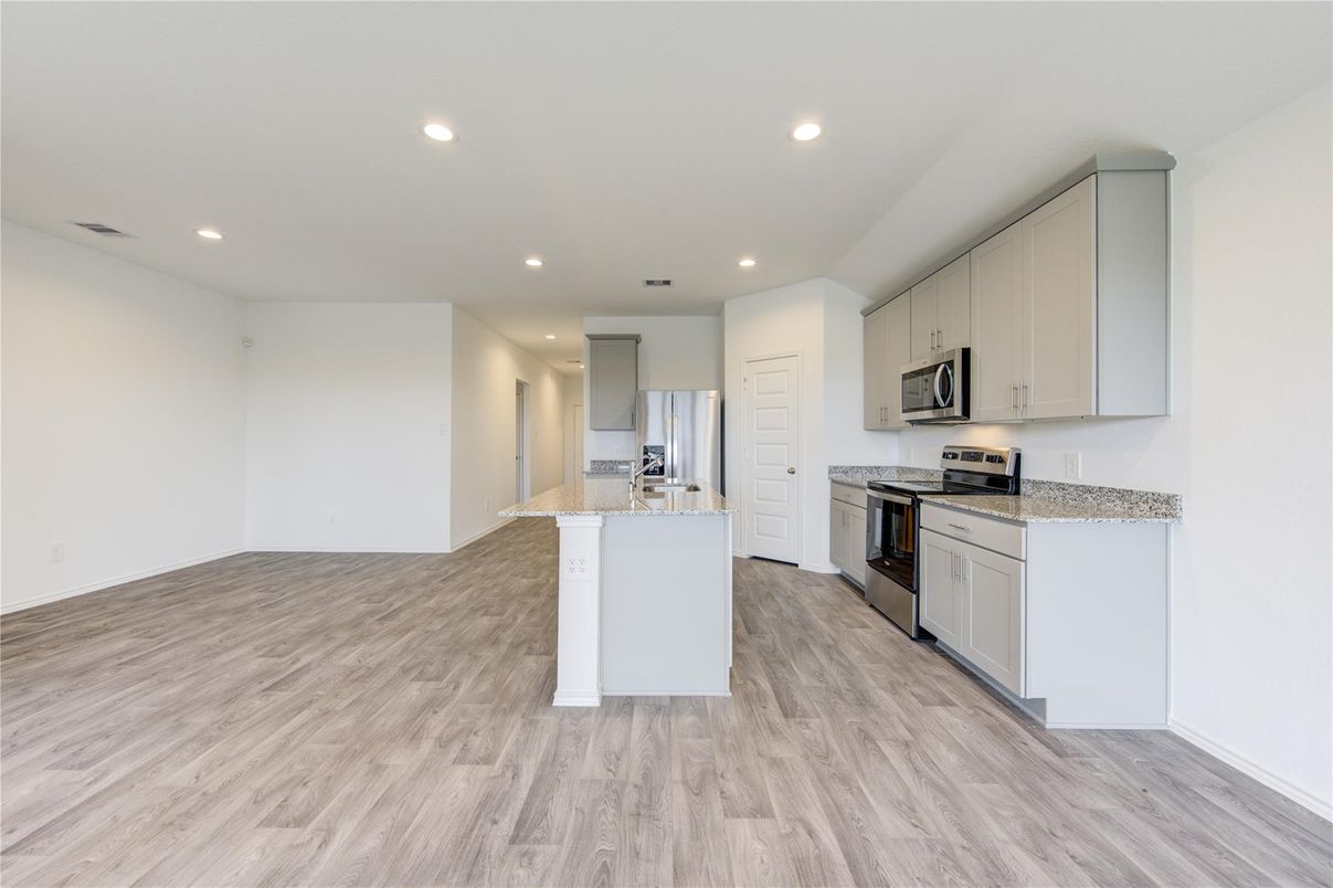 Interior, Kitchen, Recessed Lighting, Wood Texture Flooring