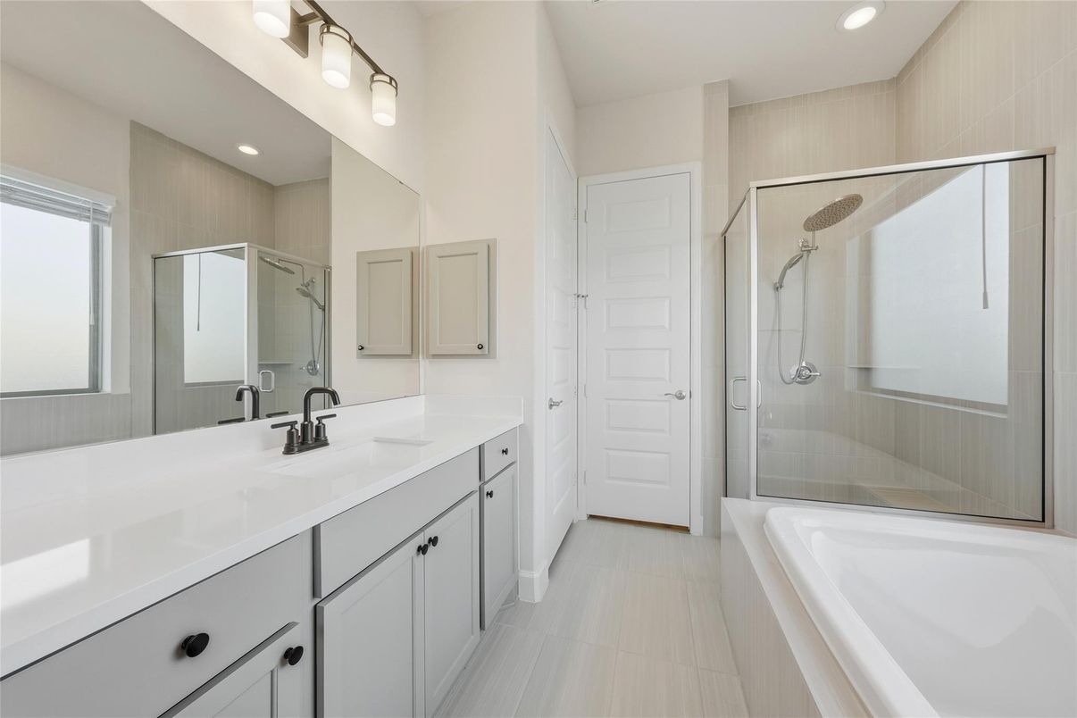 Bathroom, Dual Sink Vanities, Glass Shower, Interior, Recessed Lighting