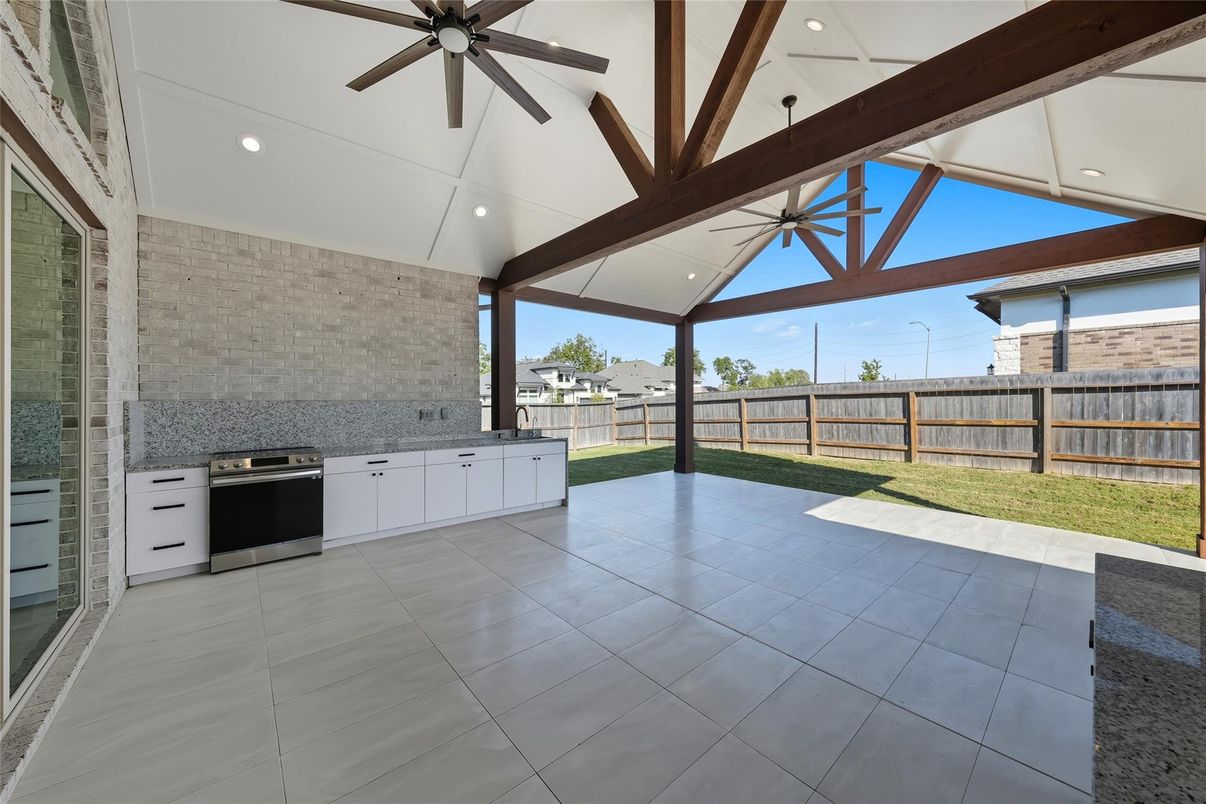 Backyard, Exterior, Outdoor Kitchen, Stainless Steel Appliances, Wooden Beams