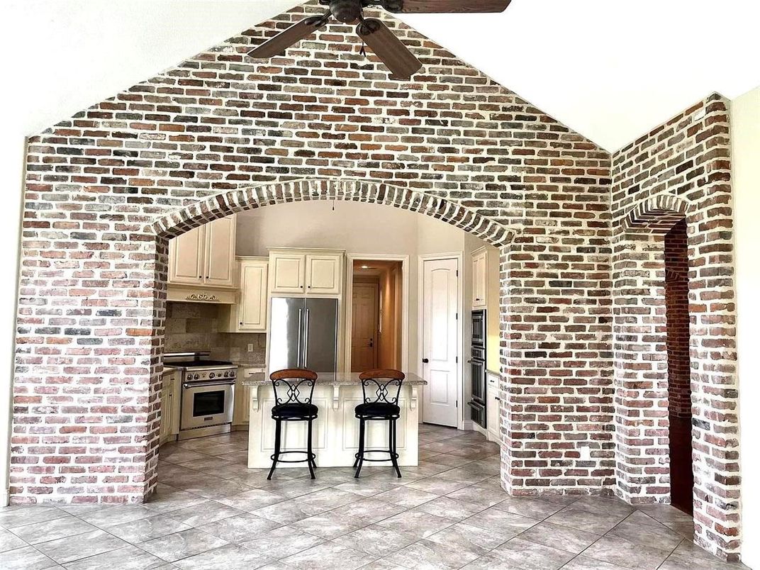 Interior, Kitchen, Stainless Steel Appliances, Stone Walls