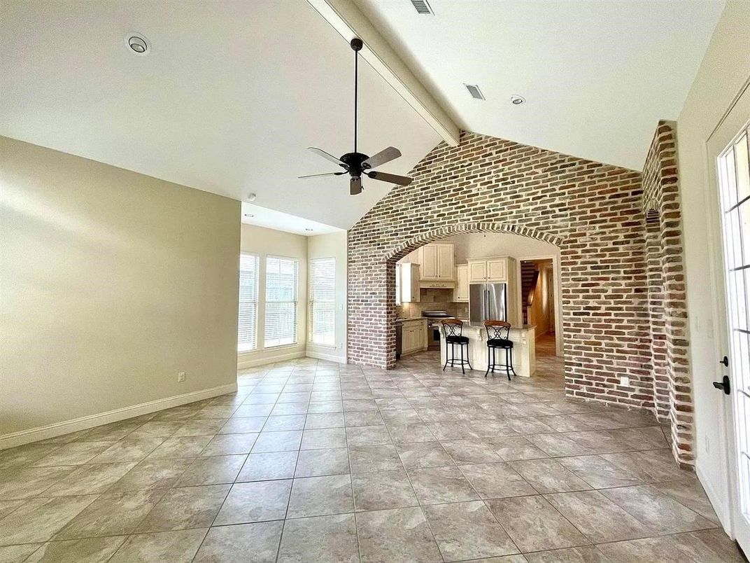 Empty room, Interior, Kitchen, Recessed Lighting, Stone Walls