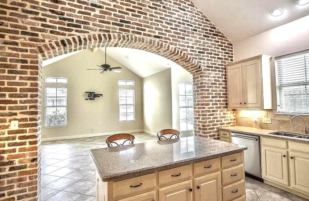 Interior, Kitchen, Recessed Lighting, Stone Walls