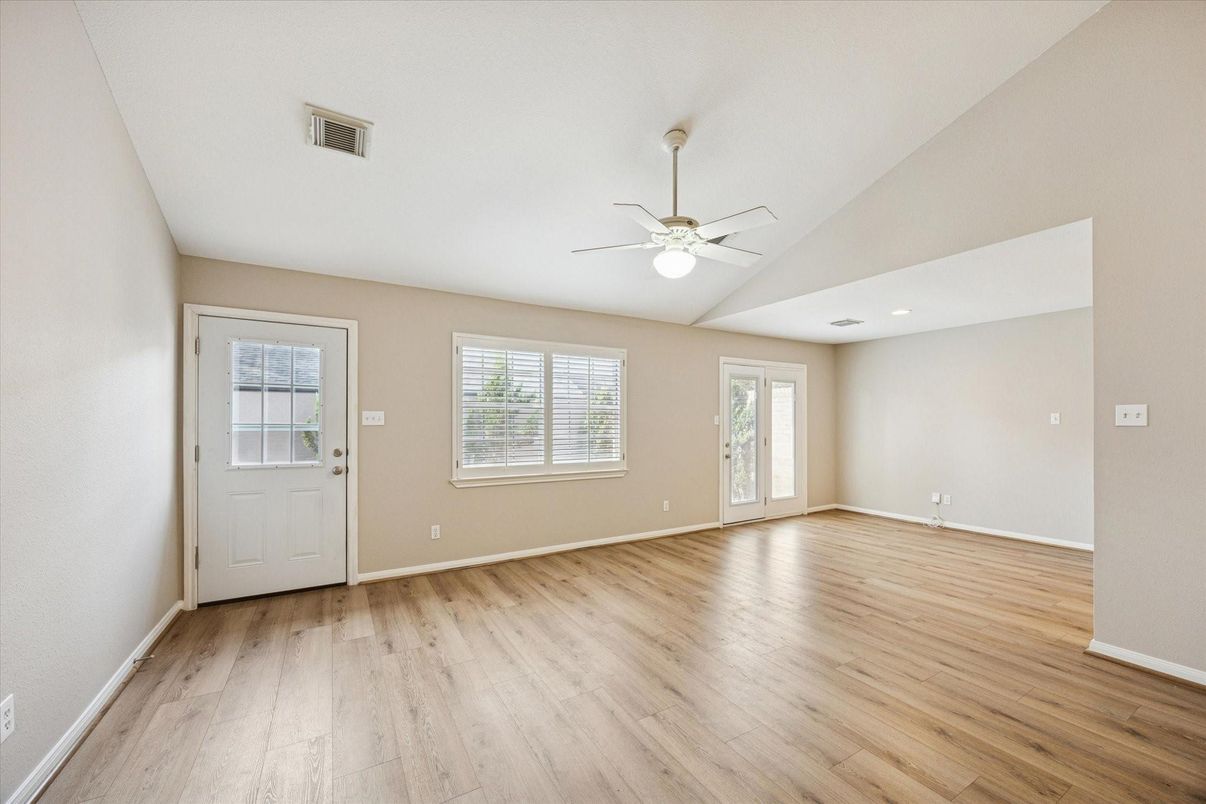 Empty room, Interior, Recessed Lighting, Wood Texture Flooring