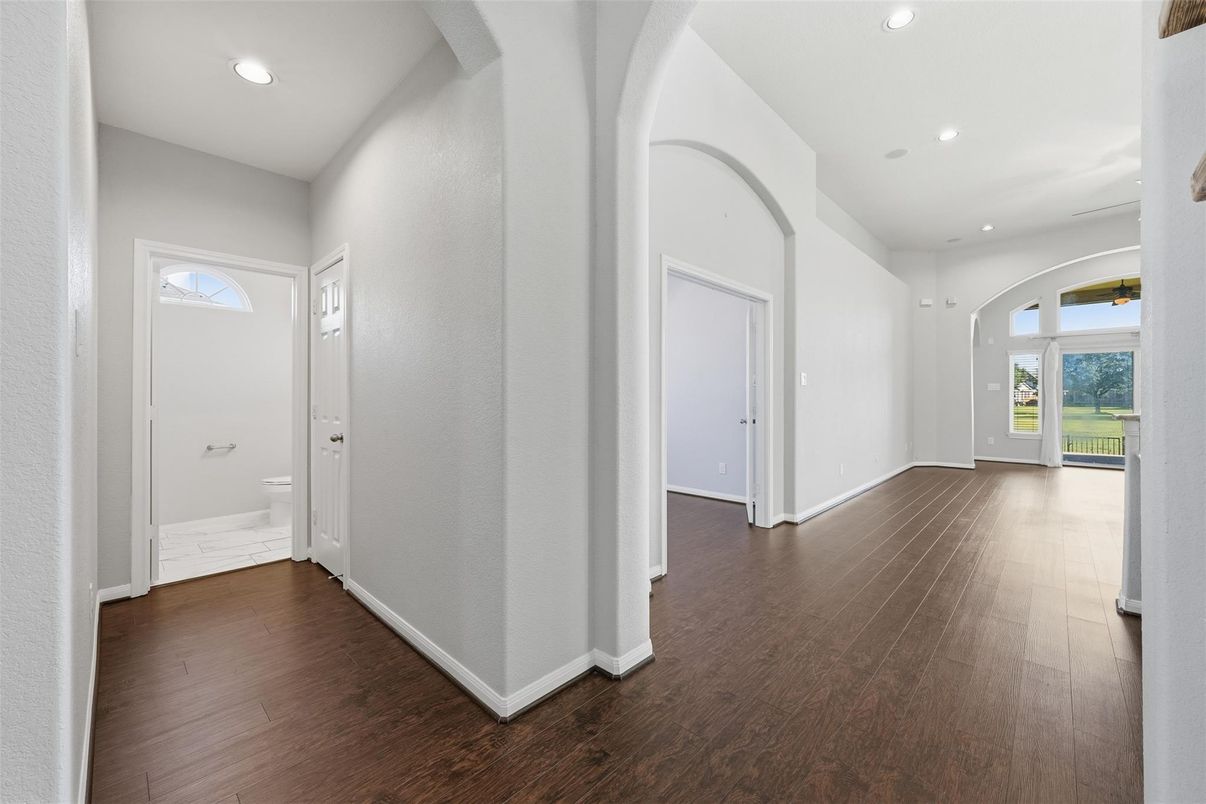 Interior, Marble, Recessed Lighting, Wood Texture Flooring