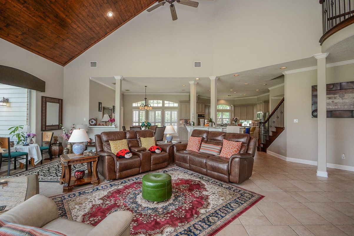 Chandelier, Dining room, Interior, Kitchen, Living room, Pendant Lights, Recessed Lighting, Wooden Ceilings