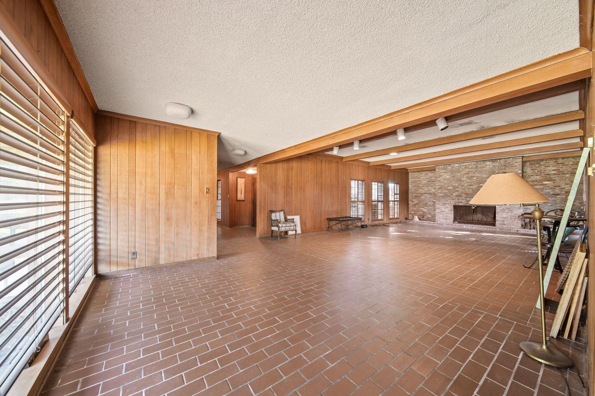 Empty room, Fireplace, Interior, Stone Walls, Wooden Beams, Wooden Walls