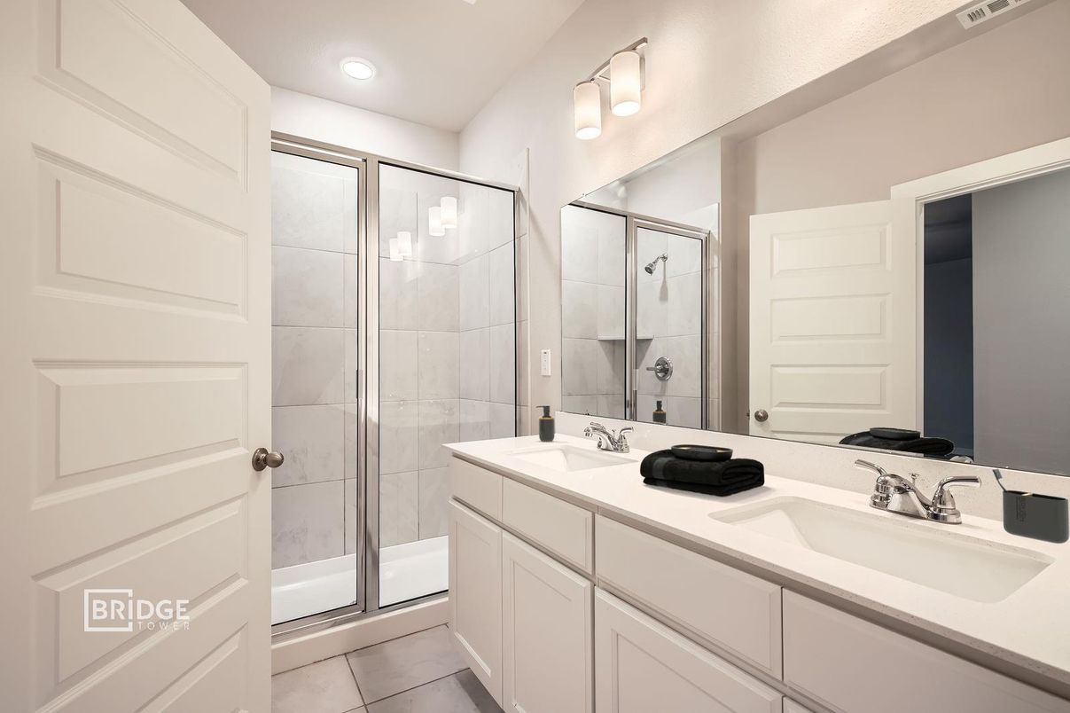 Bathroom, Dual Sink Vanities, Glass Shower, Interior, Recessed Lighting