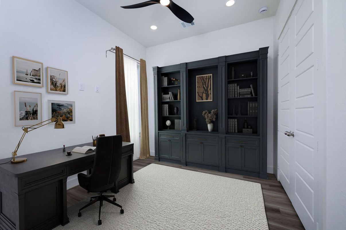 Home Office, Interior, Recessed Lighting, Wood Texture Flooring