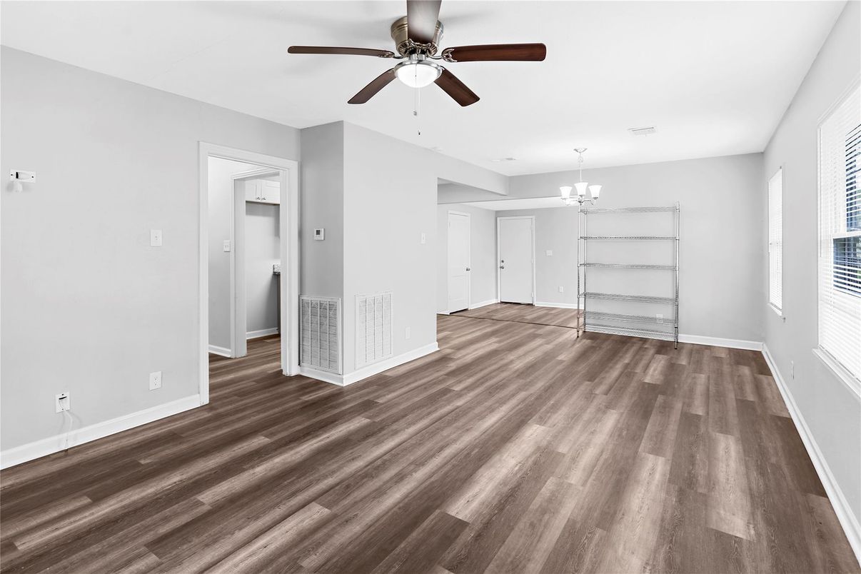 Chandelier, Empty room, Interior, Wood Texture Flooring
