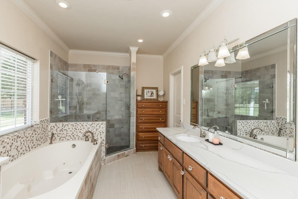 Bathroom, Dual Sink Vanities, Glass Shower, Interior, Recessed Lighting