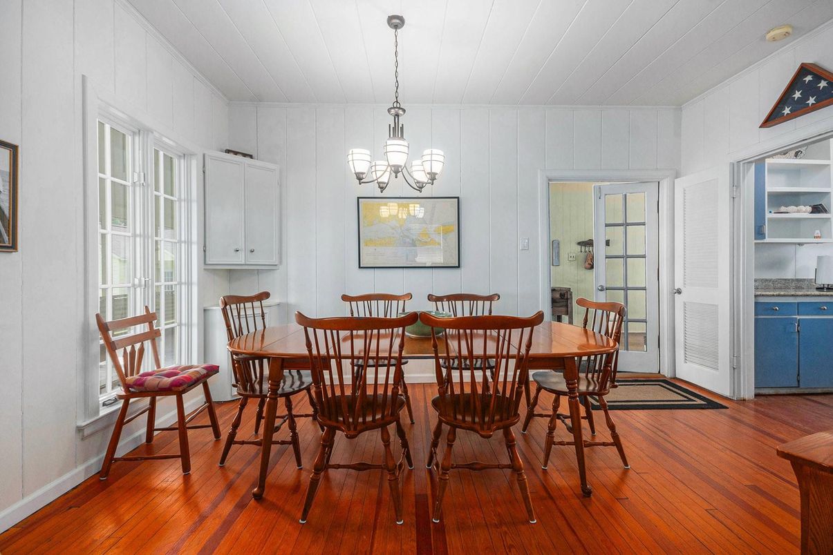 Dining room, Interior, Pendant Lights, Wood Texture Flooring