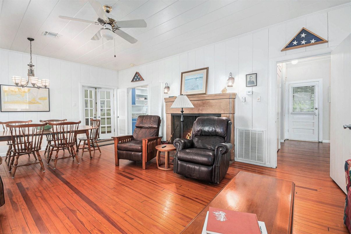 Dining room, Interior, Pendant Lights, Wood Texture Flooring