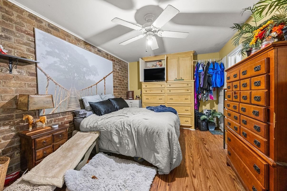 Bedroom, Interior, Stone Walls, Wood Texture Flooring