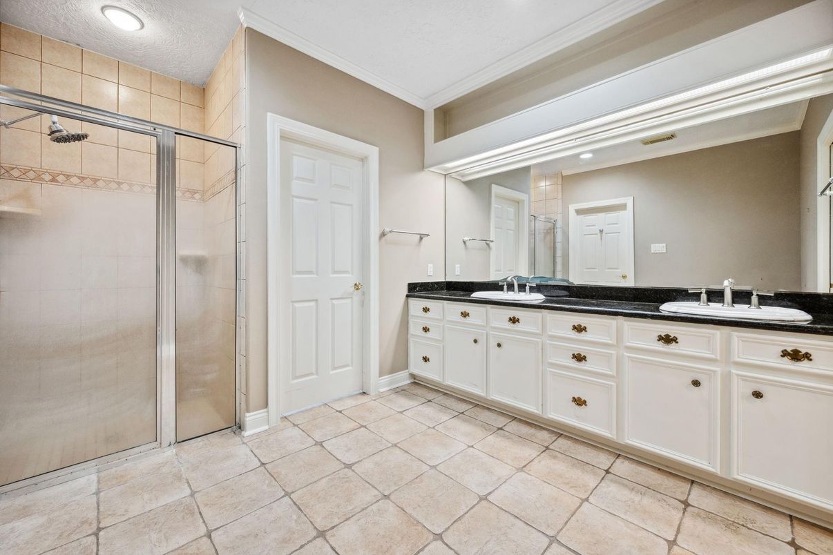 Bathroom, Dual Sink Vanities, Glass Shower, Interior, Recessed Lighting