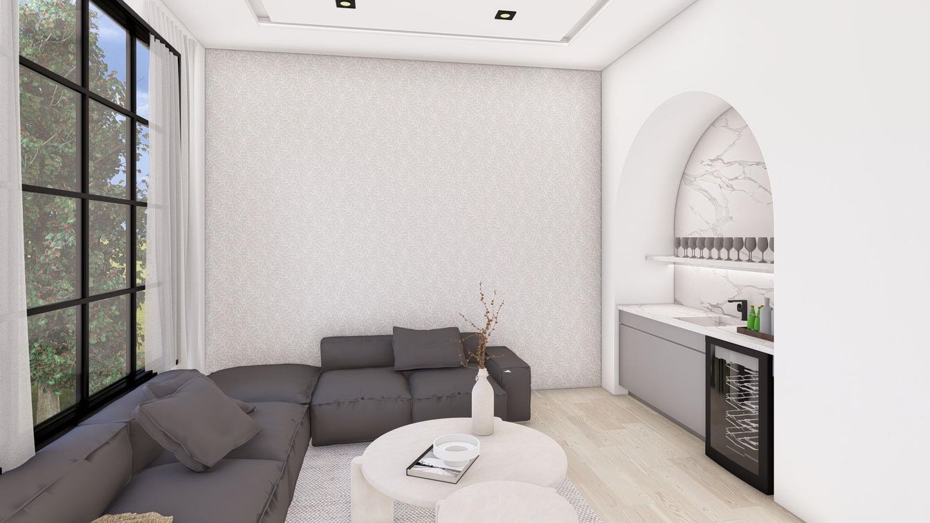 Interior, Living room, Recessed Lighting, Wood Texture Flooring