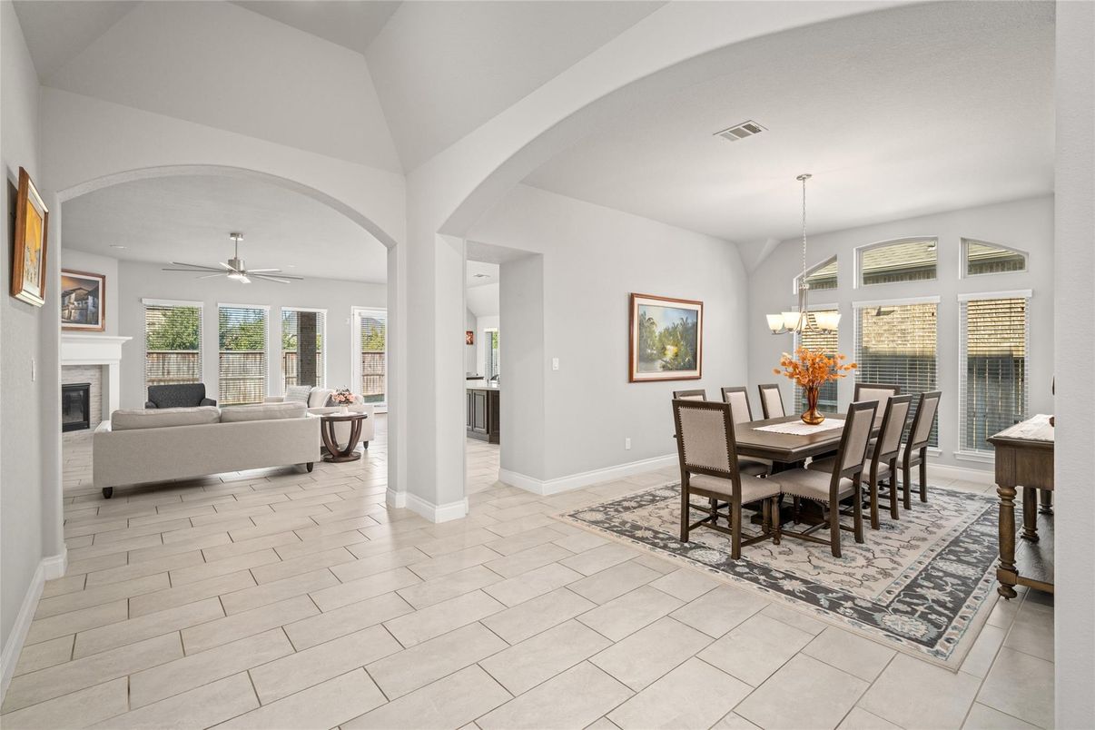 Chandelier, Dining room, Fireplace, Interior, Living room