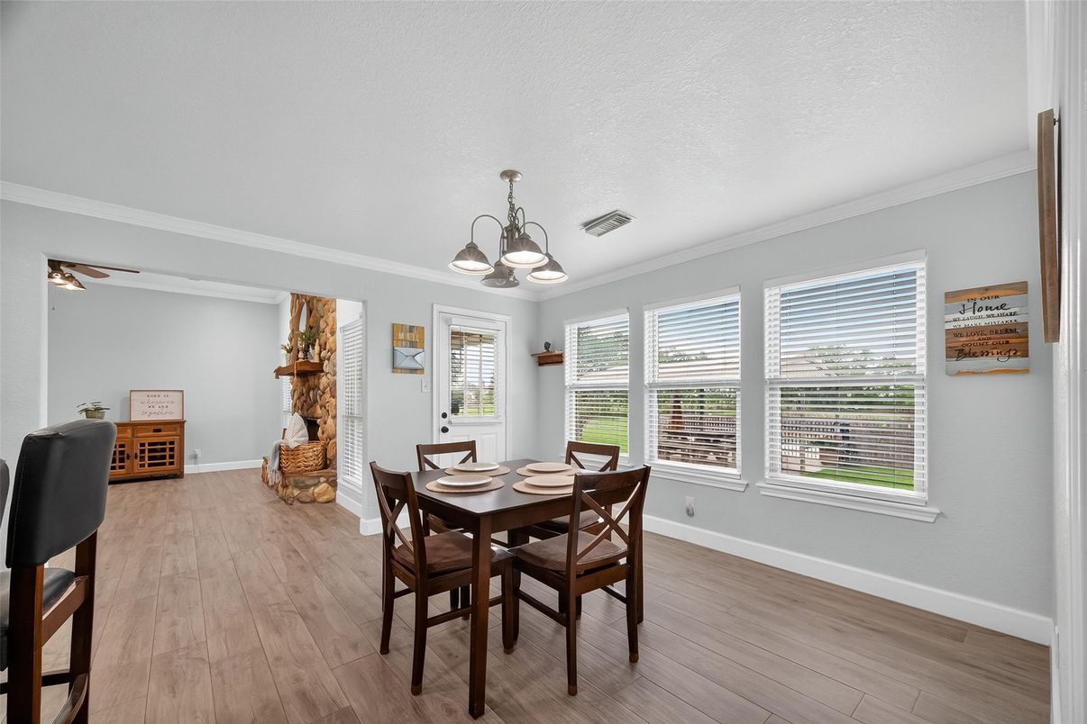 Chandelier, Dining room, Interior, Wood Texture Flooring
