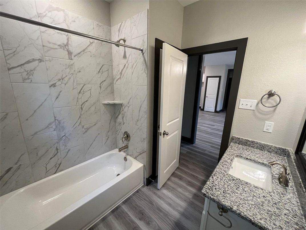 Bathroom, Interior, Marble Walls, Wood Texture Flooring