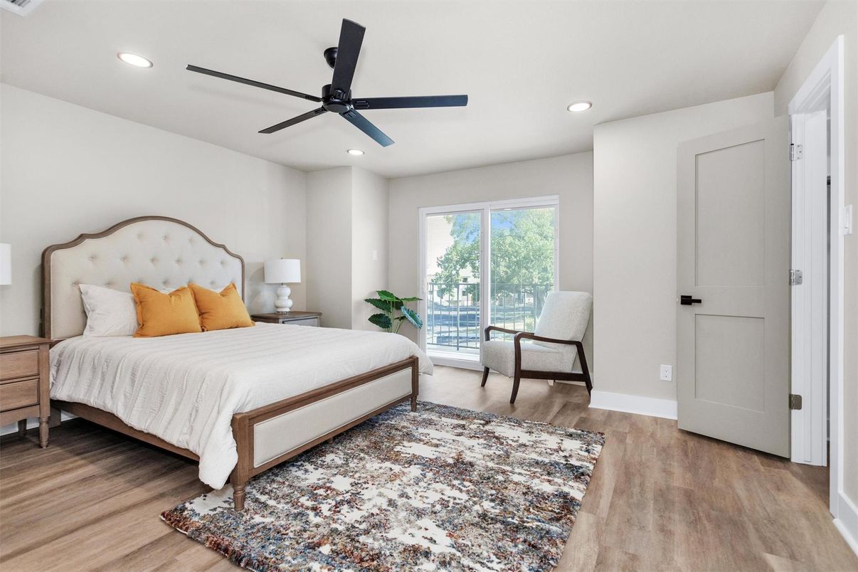 Bedroom, Interior, Recessed Lighting, Wood Texture Flooring