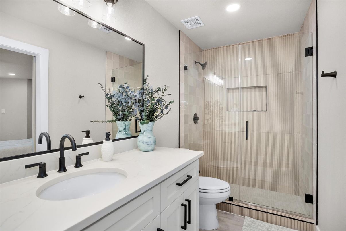 Bathroom, Glass Shower, Interior, Recessed Lighting