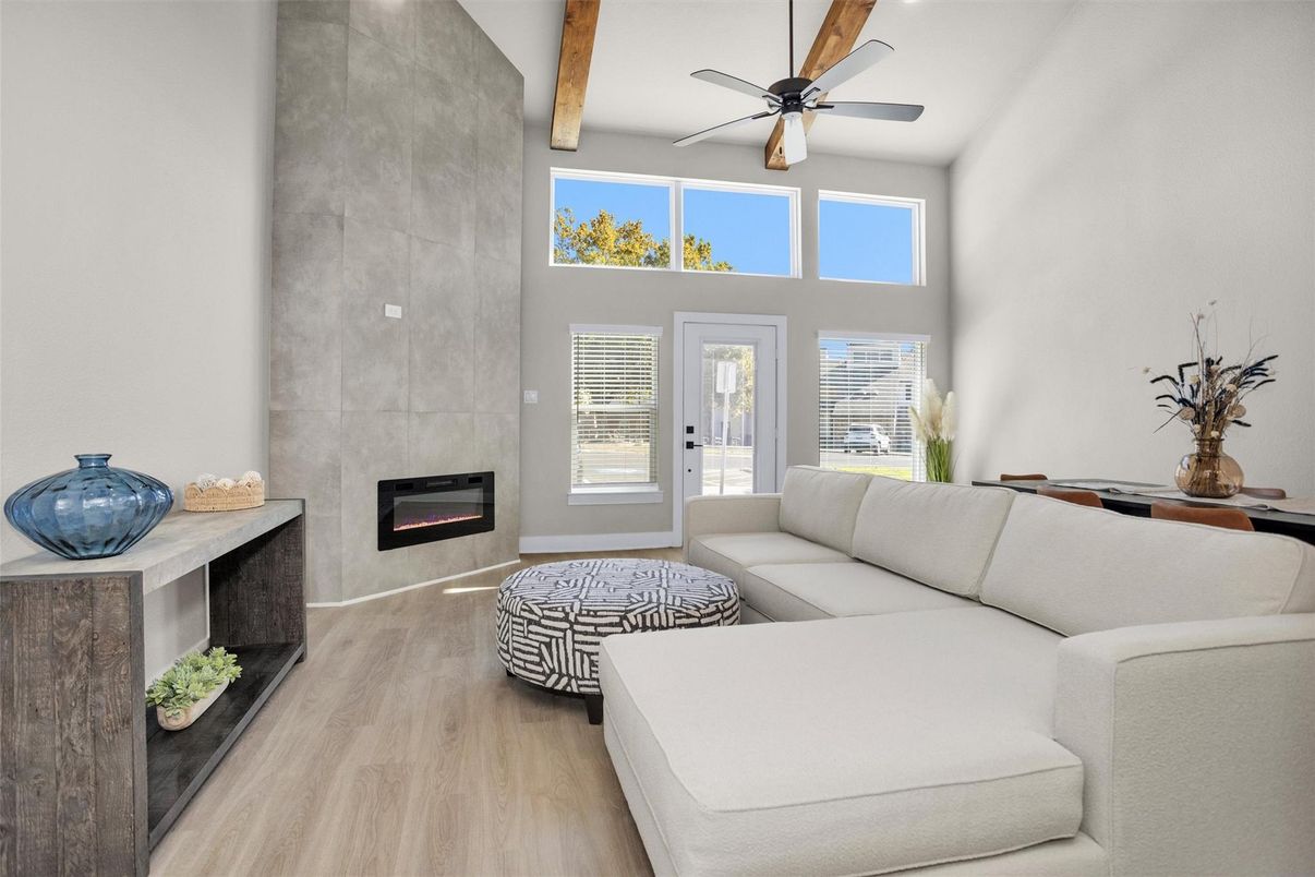 Fireplace, Interior, Living room, Wooden Beams, Wood Texture Flooring