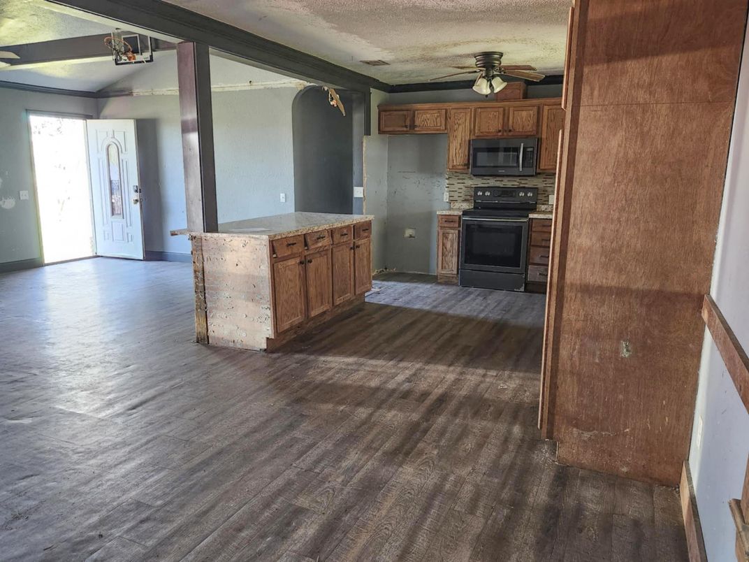Empty room, Fireplace, Interior, Kitchen, Wood Texture Flooring